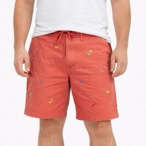 Random Golf Club Mens Embroidered Cotton Shorts Terracotta Red Size L Drawstring